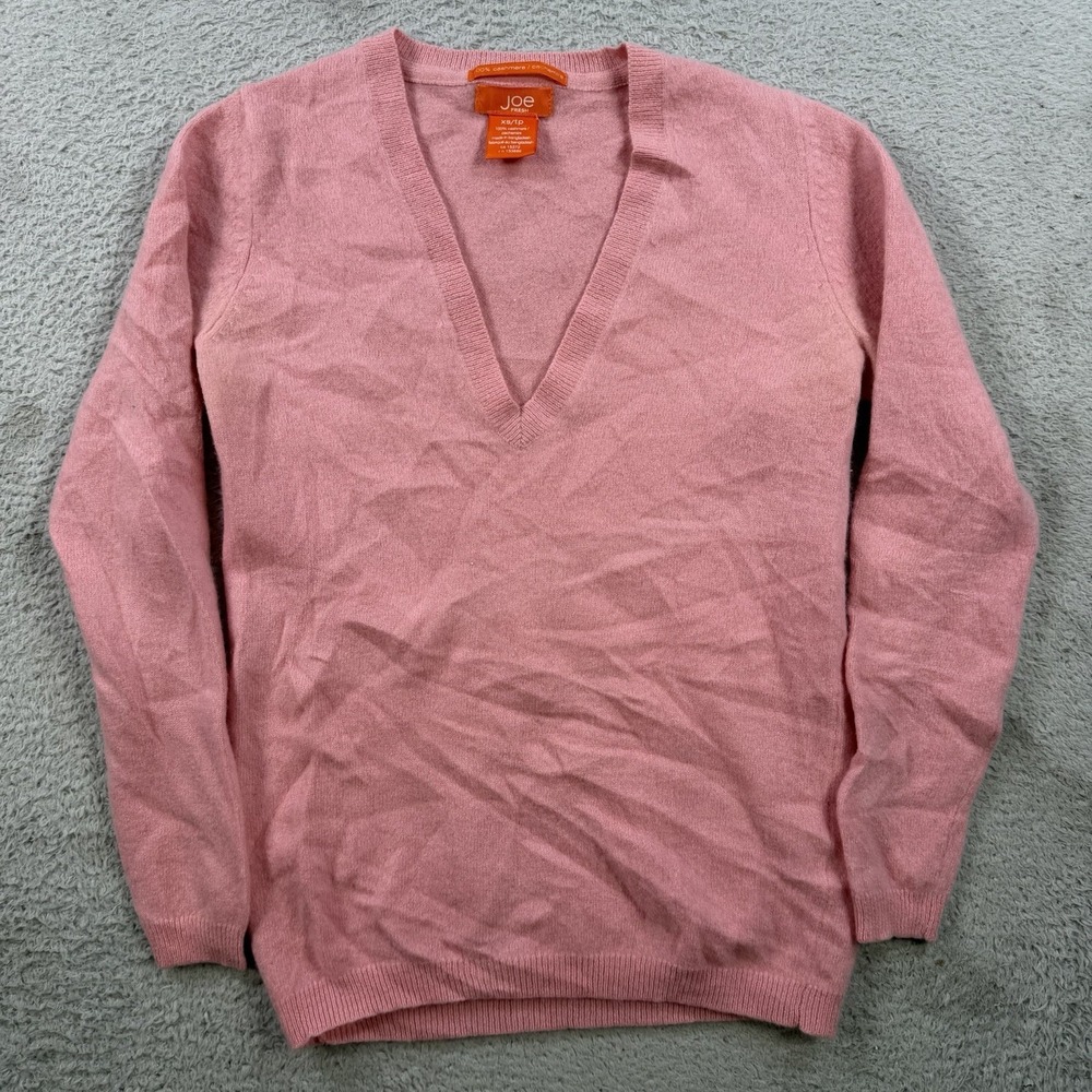 Joe Fresh Sweater Womens XS Pink 100% Cashmere V-Neck Pullover Soft Lightweight